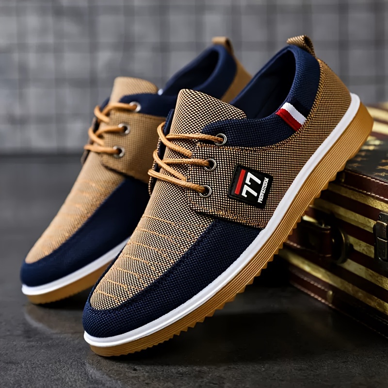 Knit Fabric Lace Up Sneakers - รองเท้าผู้ชายแฟชั่นใหม่ ทันสมัย รองเท้ากีฬาแบบลำลอง สวมใส่สบายและใช้งานได้หลากหลาย รองเท้าผ้าใบถัก รองเท้าเทนนิส