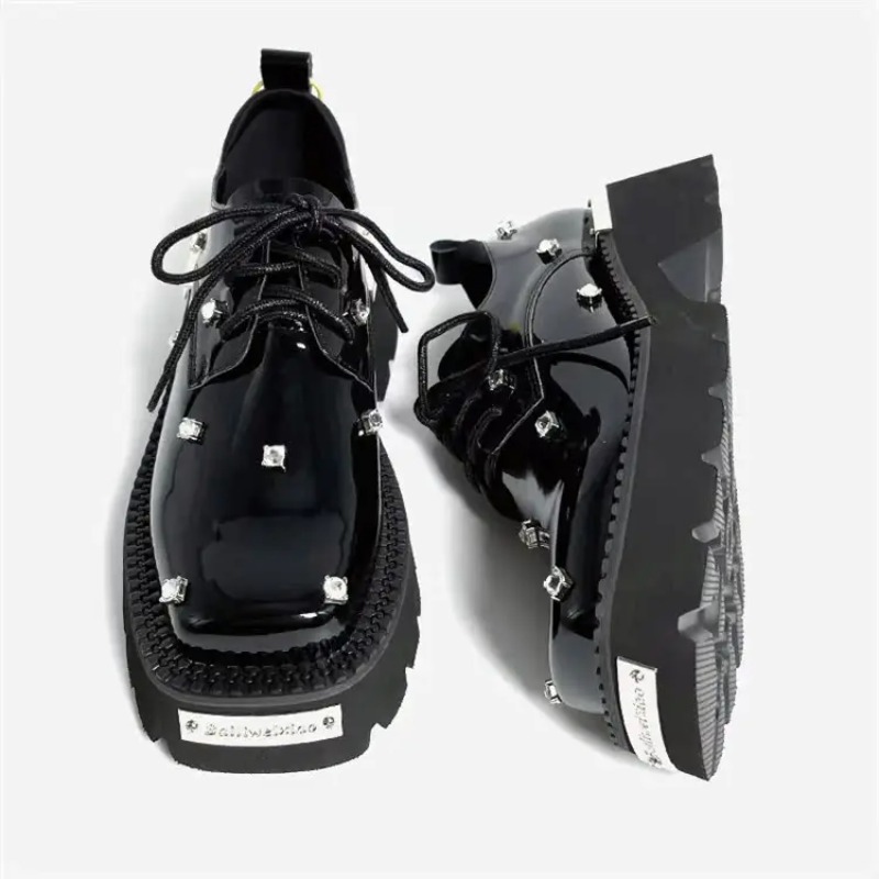 Sandals - รองเท้าโลฟเฟอร์ผู้หญิงแบบคริสตัล พื้นหนา สไตล์แมรี่เจน ปี 2025 รองเท้าลำลองแบบสปอร์ต