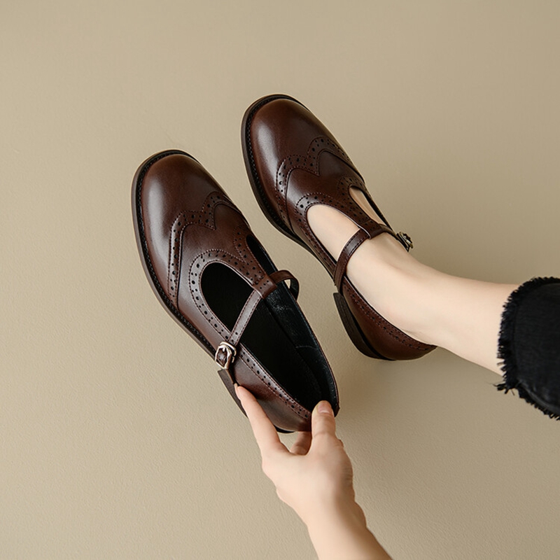 Heels - รองเท้าส้นสูงสำหรับผู้หญิง, รองเท้าส้นเตี้ยรองเท้าหนังสำหรับรองเท้าสตรีหัวกลมฤดูใบไม้ร่วง/ฤดูใบไม้ผลิรองเท้าออกซ์ฟอร์ด