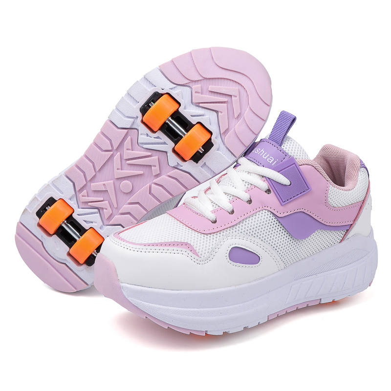Sneakers - รองเท้าสเก็ตสำหรับเด็ก 4 ล้อ รองเท้าผ้าใบมีล้อถอดได้ สำหรับเด็กผู้หญิง กีฬากลางแจ้ง