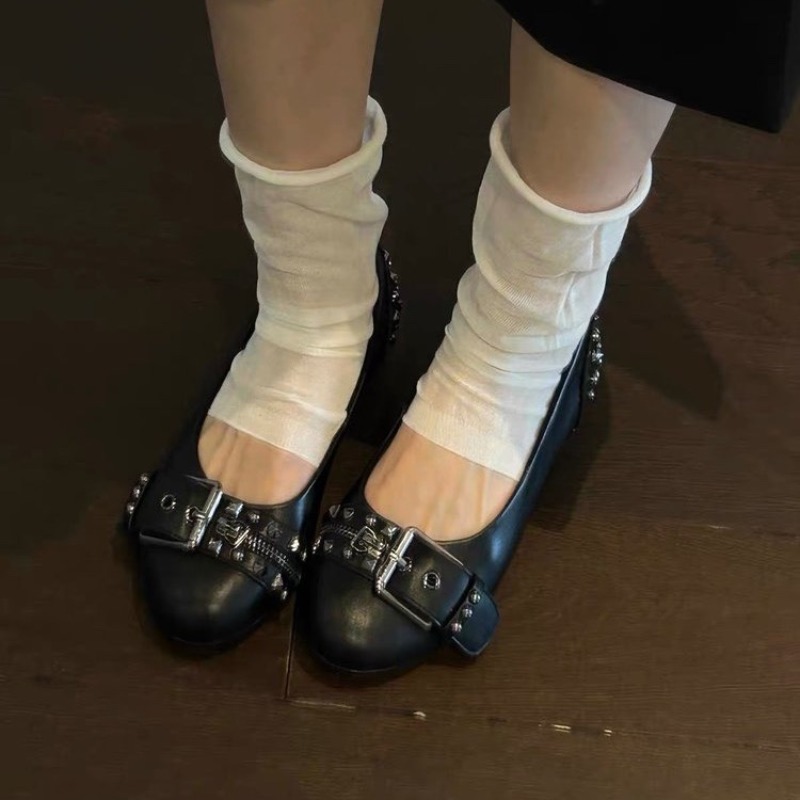 รองเท้าส้นเตี้ยหัวกลมแบบมีสายร - Heels บทวิจารณ์และราคา