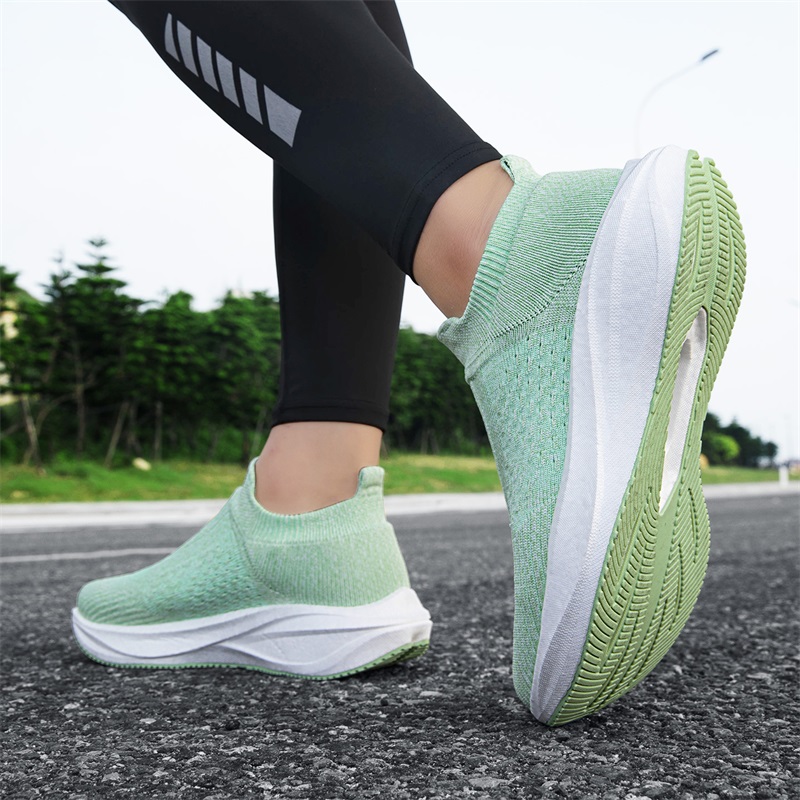รองเท้าวิ่งแบบสวมสำหรับทุกเพศ  - Knit Fabric Lace Up Sneakers บทวิจารณ์และราคา