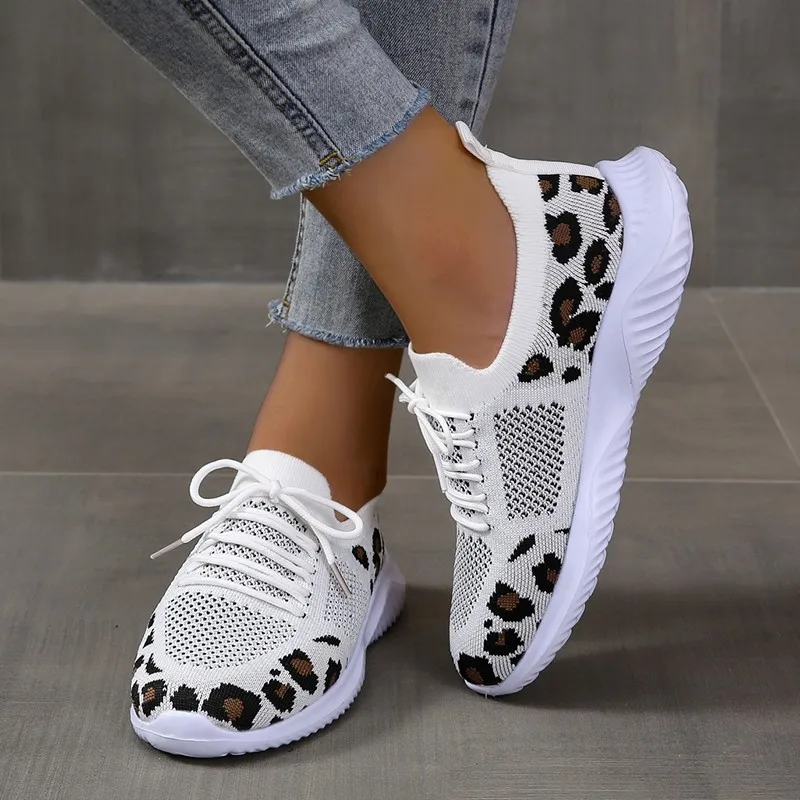 รองเท้าผ้าใบผู้หญิงแบบใหม่สำหร - Knit Fabric Lace Up Sneakers บทวิจารณ์และราคา