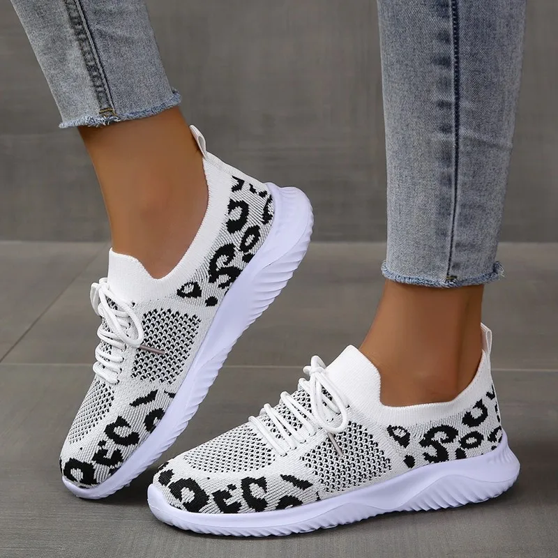 รองเท้าผ้าใบผู้หญิงแบบใหม่สำหร - Knit Fabric Lace Up Sneakers บทวิจารณ์และราคา